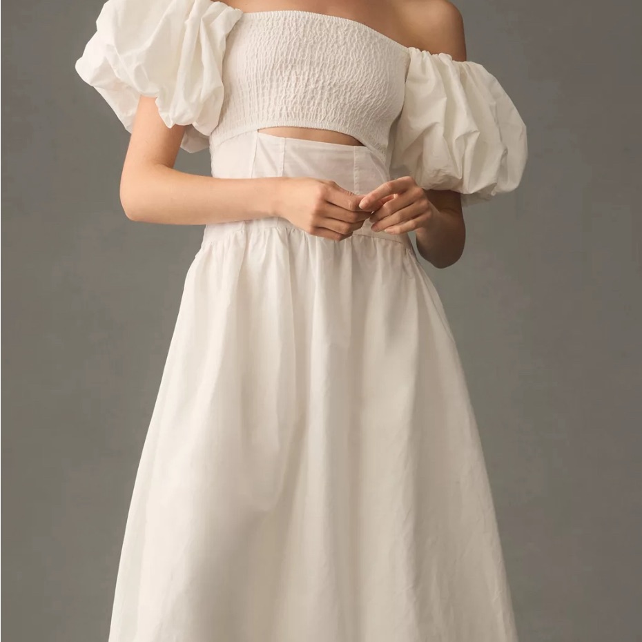 Moon River Off-Shoulder White Maxi Dress With Puff Sleeves